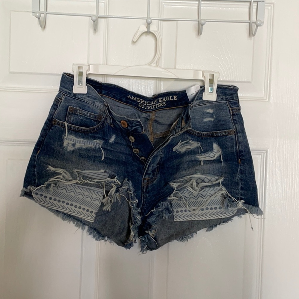 American Eagle Ripped Tribal Jean Shorts
